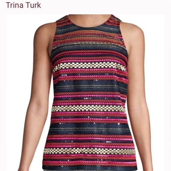 Trina Turk Purple Pink Sleeveless Sequin Top 💕 Size 2 - Picture 3 of 9